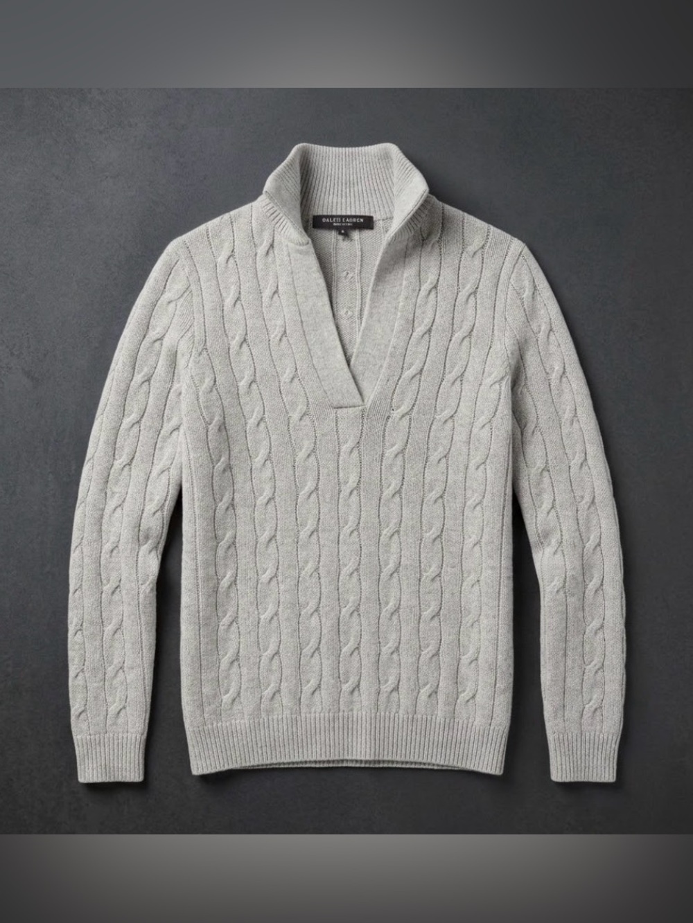 Ralph Lauren Cashmere Cable Knit Sweater Womens Small Gray V Neck Collared Italy